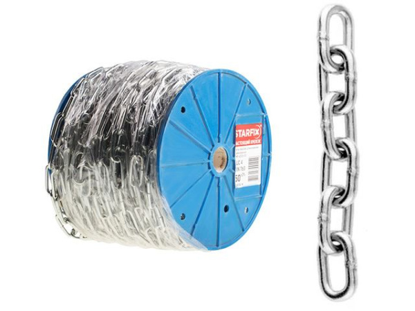 Цепь сварная короткозвенная, оцинк. М2 DIN 766 (бухта 80 м) STARFIX Цепь сварная короткозвенная, оцинк. М2 DIN 766 (бухта 80 м) STARFIX