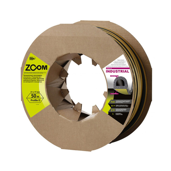 Уплотнитель ZOOM INDUSTRIAL D 21*17мм 50(1*50)м чёрный Уплотнитель ZOOM INDUSTRIAL D 21*17мм 50(1*50)м чёрный
